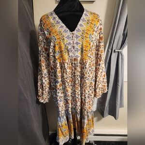 Floral Midi Dress with Yellow Accents